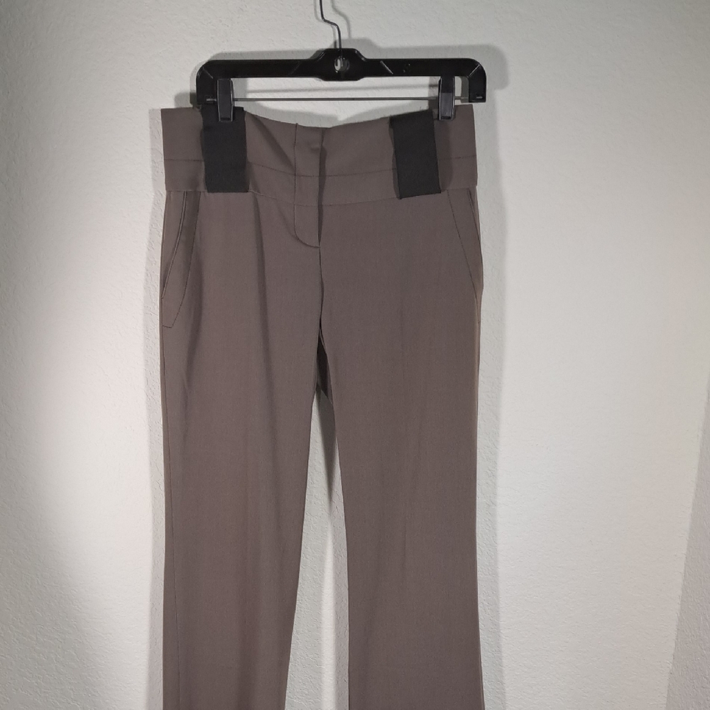Poleci Vintage Y2K Trousers Taupe Gray Elastic Black Belt Loops Flare Size 4